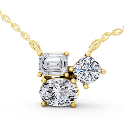 Yellow Gold Emerald Round Oval Cluster Lab Grown Diamond Pendant