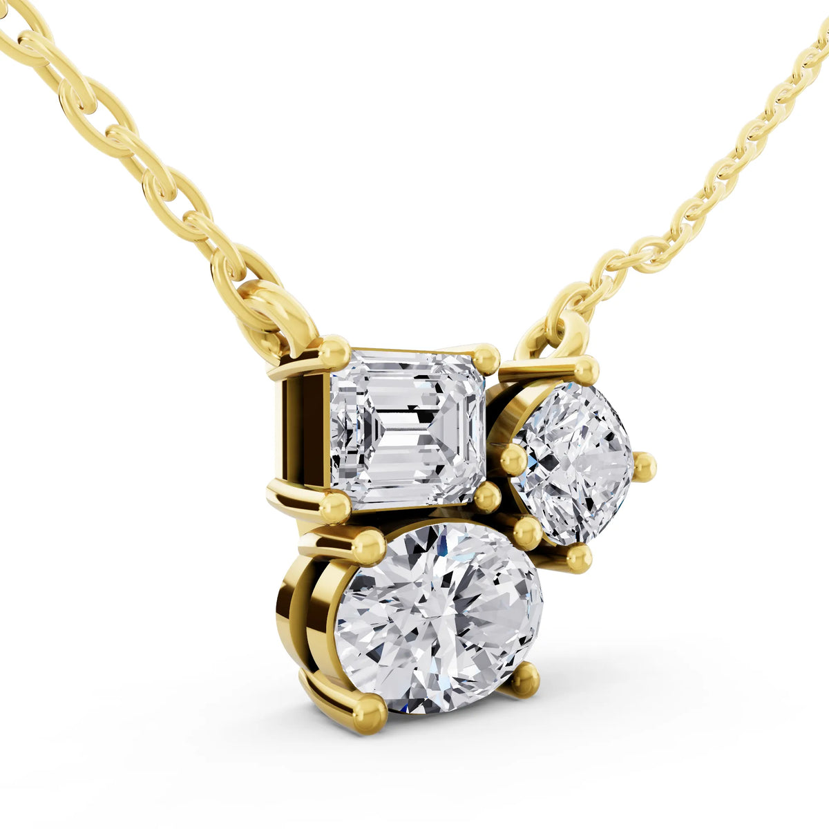Yellow Gold Emerald Round Oval Cluster Lab Grown Diamond Pendant, view 3