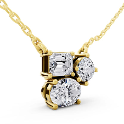 Yellow Gold Emerald Round Oval Cluster Lab Grown Diamond Pendant, view 3