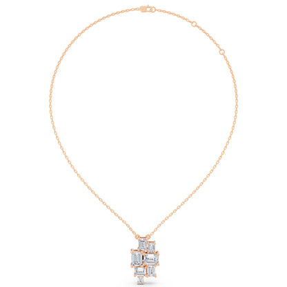 Rose Gold Seven Stone Emerald Lab Grown Diamond Cluster Pendant, view 5