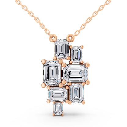 Rose Gold Seven Stone Emerald Lab Grown Diamond Cluster Pendant