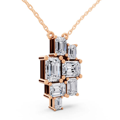 Rose Gold Seven Stone Emerald Lab Grown Diamond Cluster Pendant, view 3