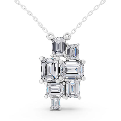 Seven Stone Emerald Lab Grown Diamond Cluster Pendant, view 3