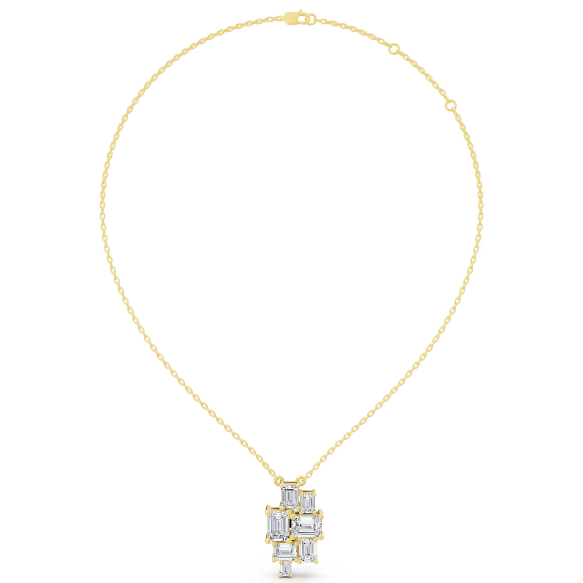 Yellow Gold Seven Stone Emerald Lab Grown Diamond Cluster Pendant, view 5