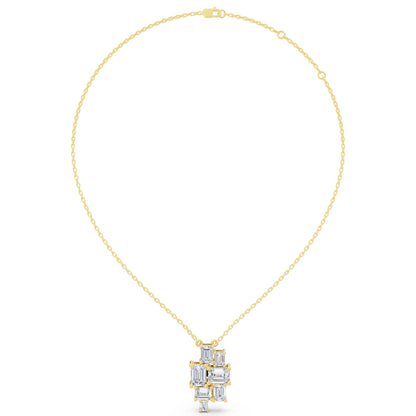 Yellow Gold Seven Stone Emerald Lab Grown Diamond Cluster Pendant, view 5