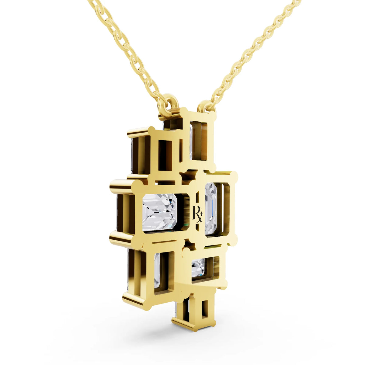 Yellow Gold Seven Stone Emerald Lab Grown Diamond Cluster Pendant, view 4