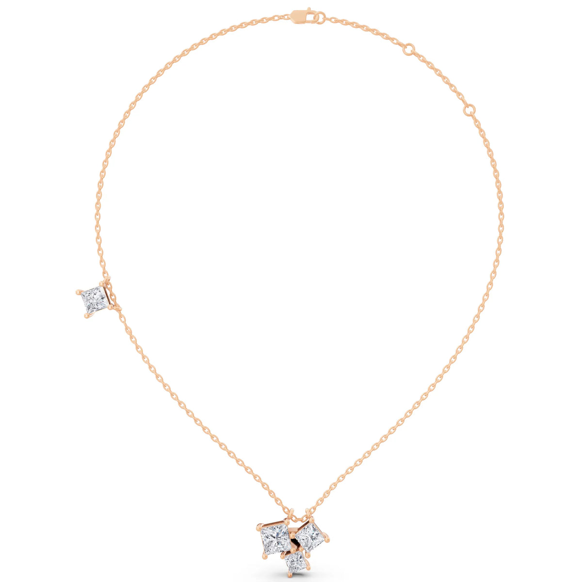 Rose Gold Four Stone Princess Lab Grown Diamond Cluster Pendant, view 4