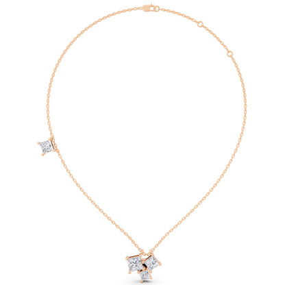 Rose Gold Four Stone Princess Lab Grown Diamond Cluster Pendant, view 4
