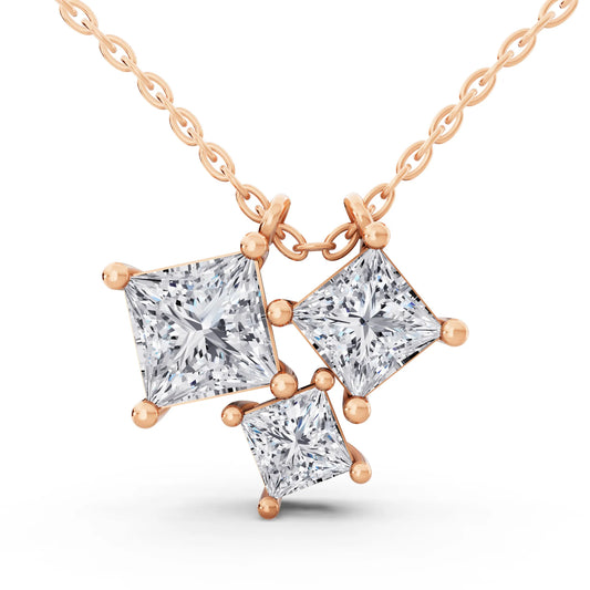 Rose Gold Four Stone Princess Lab Grown Diamond Cluster Pendant