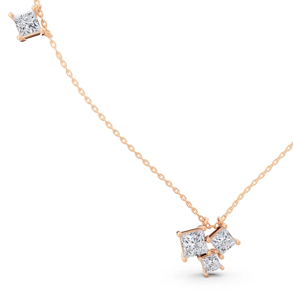 Rose Gold Four Stone Princess Lab Grown Diamond Cluster Pendant, view 2
