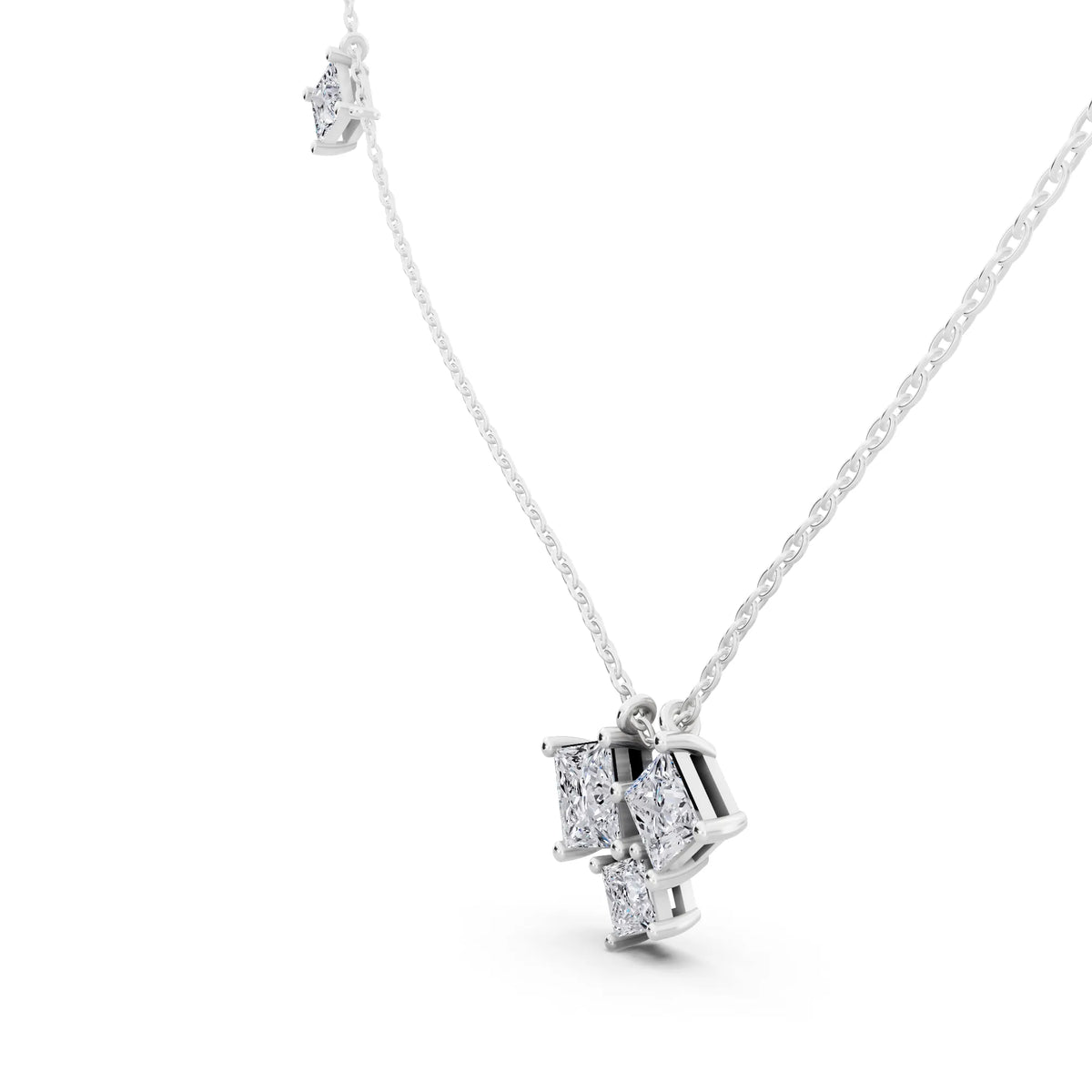 Four Stone Princess Lab Grown Diamond Cluster Pendant, view 3