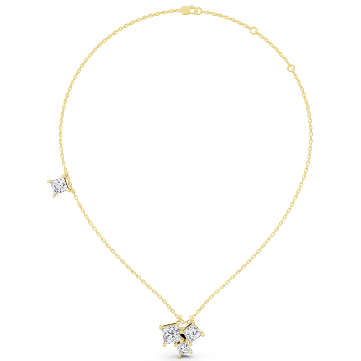 Yellow Gold Four Stone Princess Lab Grown Diamond Cluster Pendant, view 4