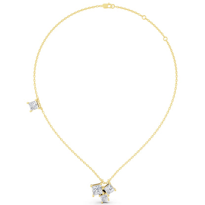 Yellow Gold Four Stone Princess Lab Grown Diamond Cluster Pendant, view 4