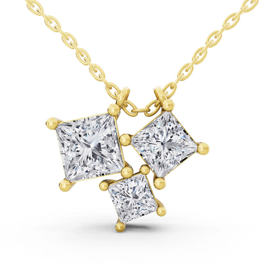 Yellow Gold Four Stone Princess Lab Grown Diamond Cluster Pendant