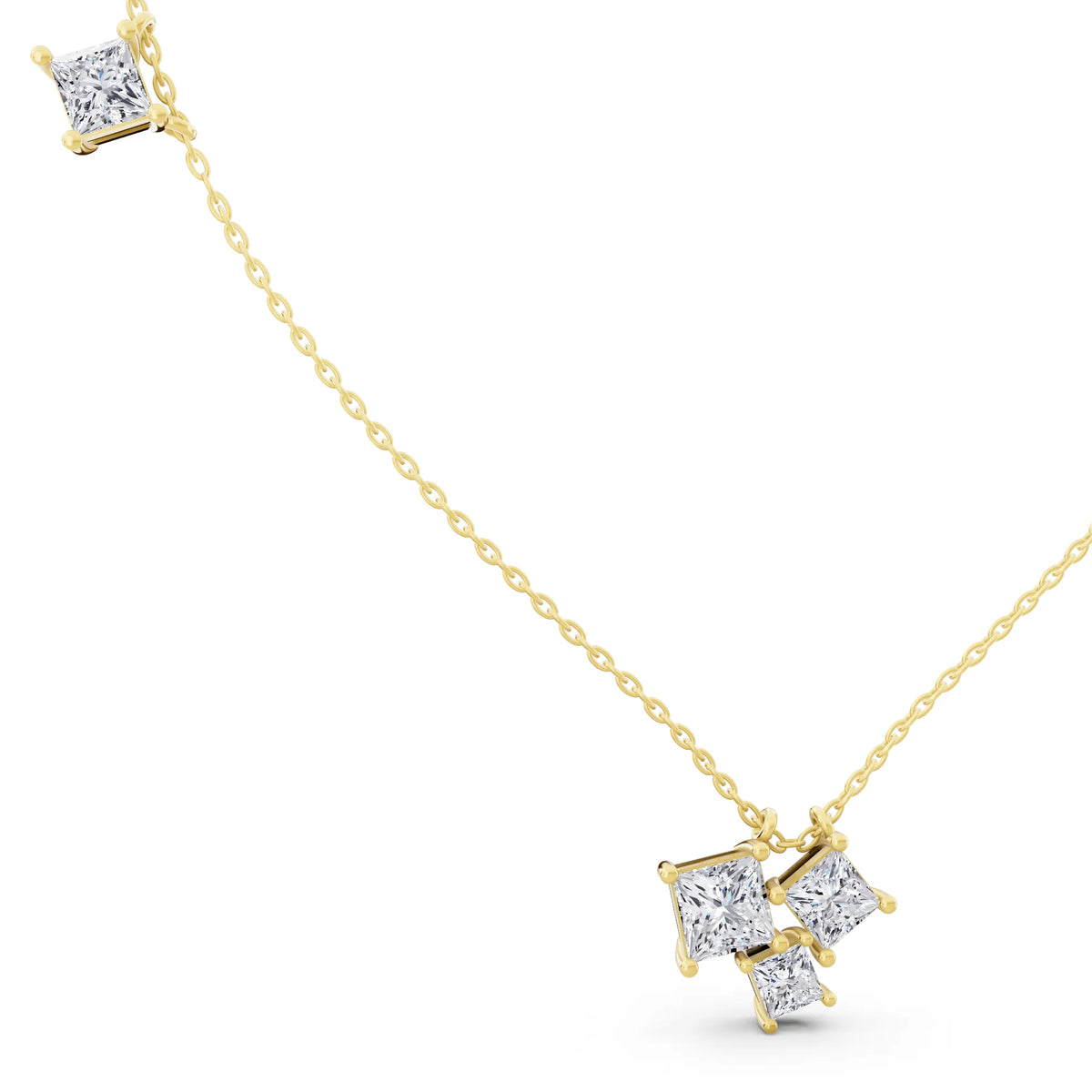 Yellow Gold Four Stone Princess Lab Grown Diamond Cluster Pendant, view 2