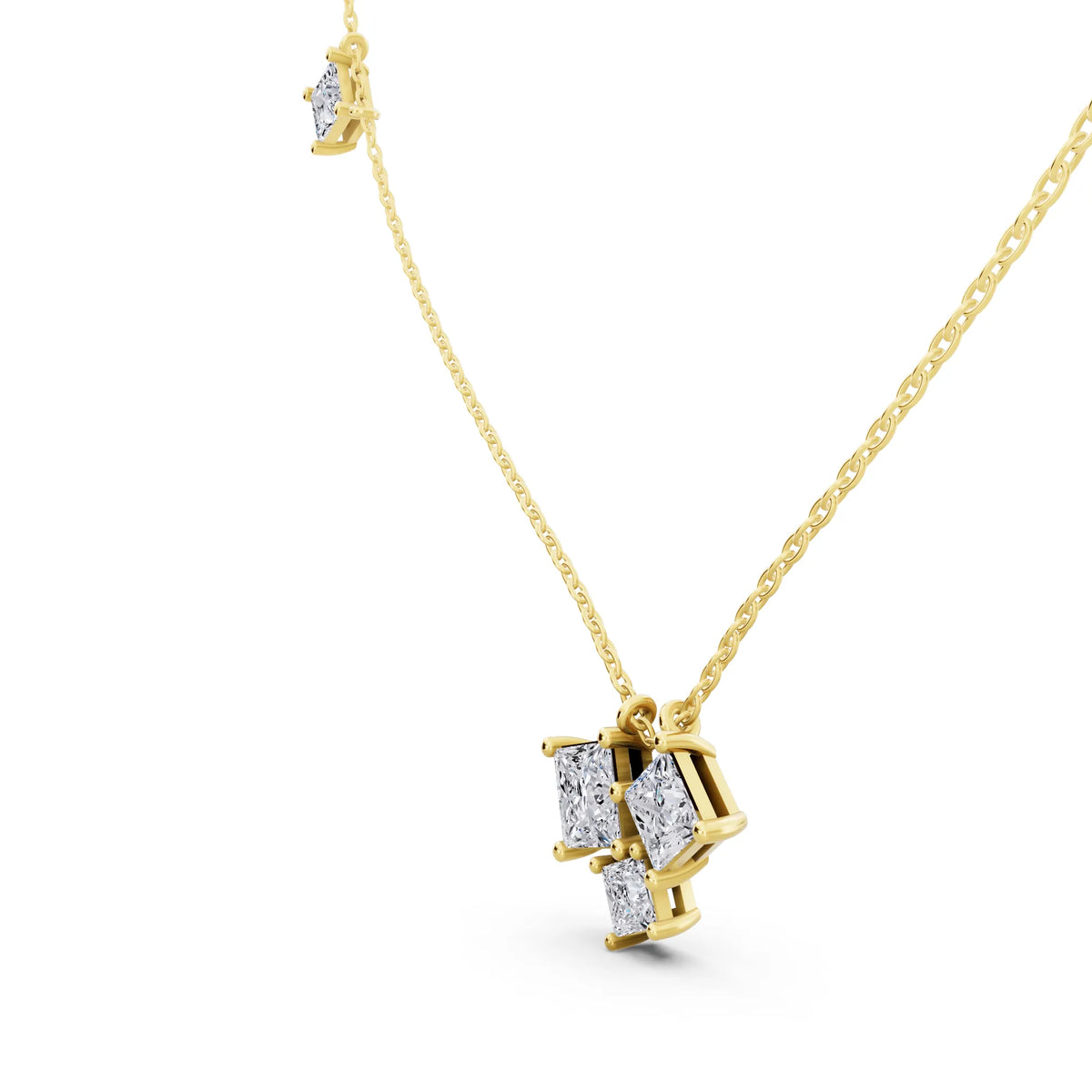Yellow Gold Four Stone Princess Lab Grown Diamond Cluster Pendant, view 3