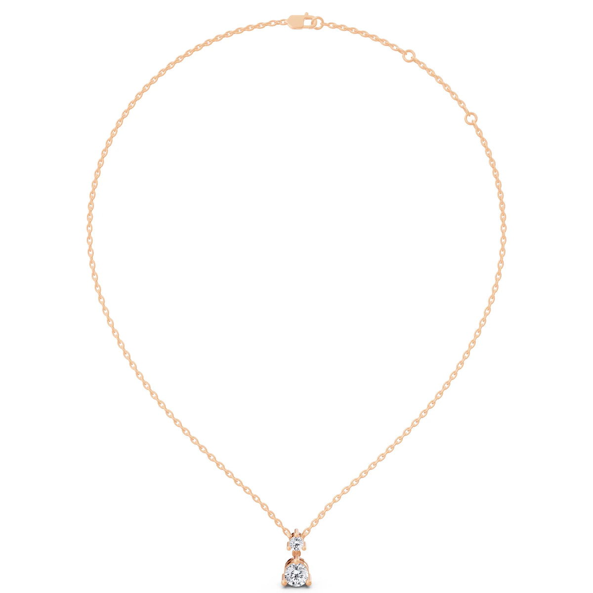 Rose Gold Round Two Stone Drop Lab Grown Diamond Pendant