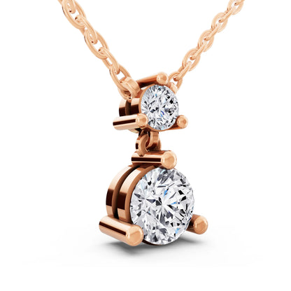 Rose Gold Round Two Stone Drop Lab Grown Diamond Pendant, view 3