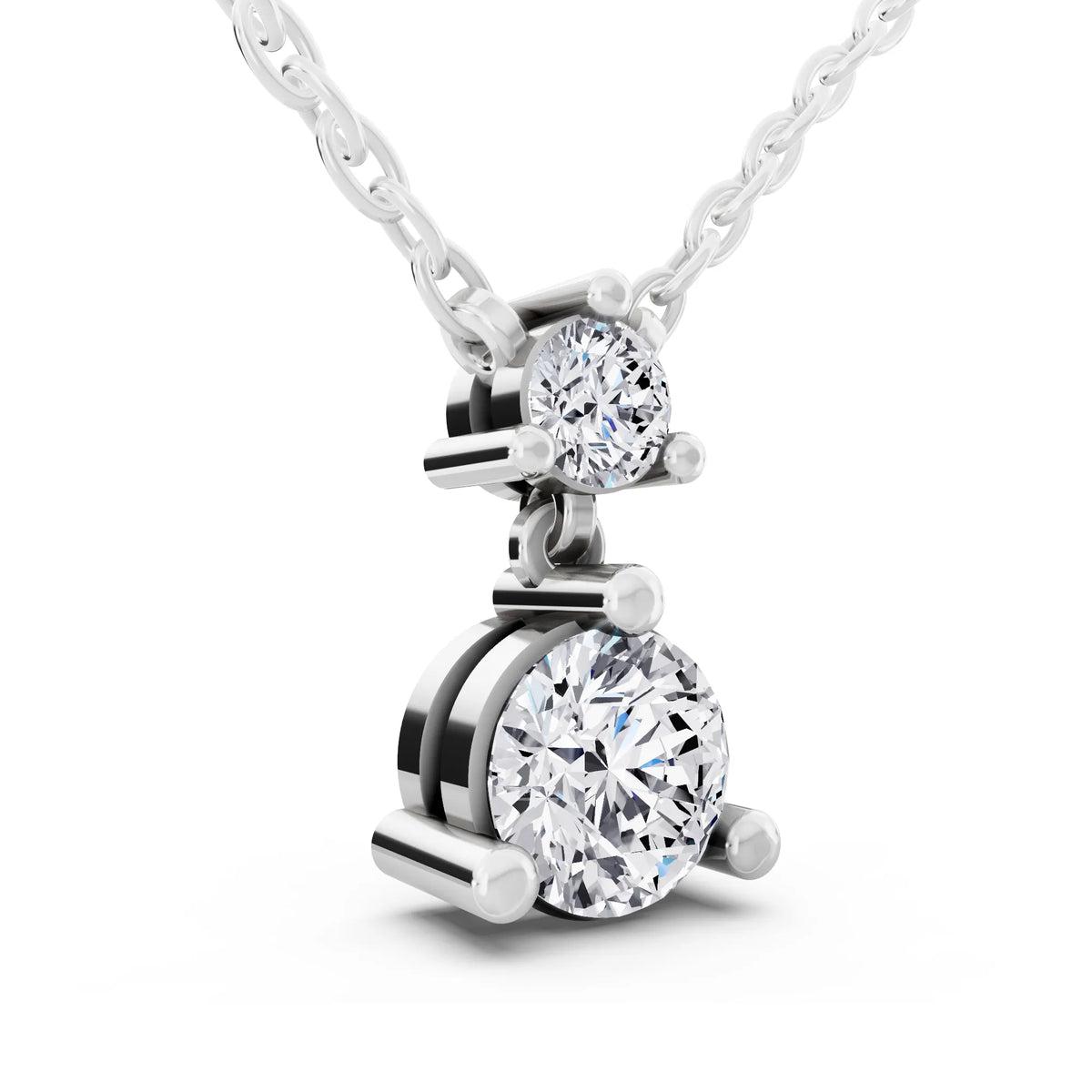 Round Two Stone Drop Lab Grown Diamond Pendant, view 3
