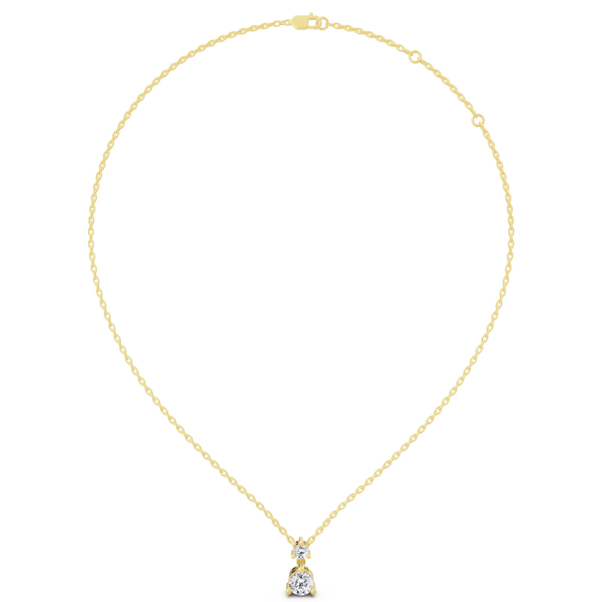 Yellow Gold Round Two Stone Drop Lab Grown Diamond Pendant, view 5