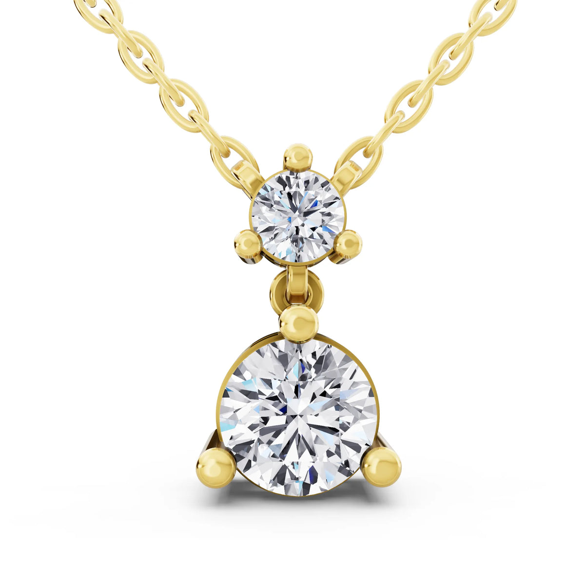 Yellow Gold Round Two Stone Drop Lab Grown Diamond Pendant