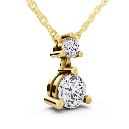 Yellow Gold Round Two Stone Drop Lab Grown Diamond Pendant, view 3