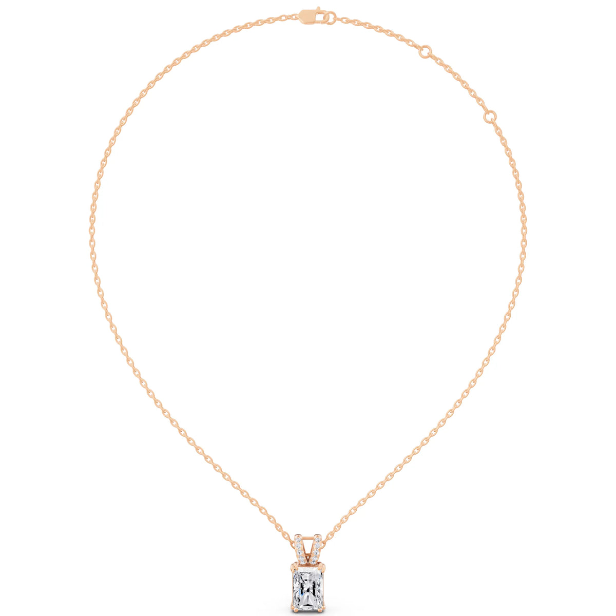 Rose Gold Radiant Lab Grown Diamond Split Bail Pendant, view 4