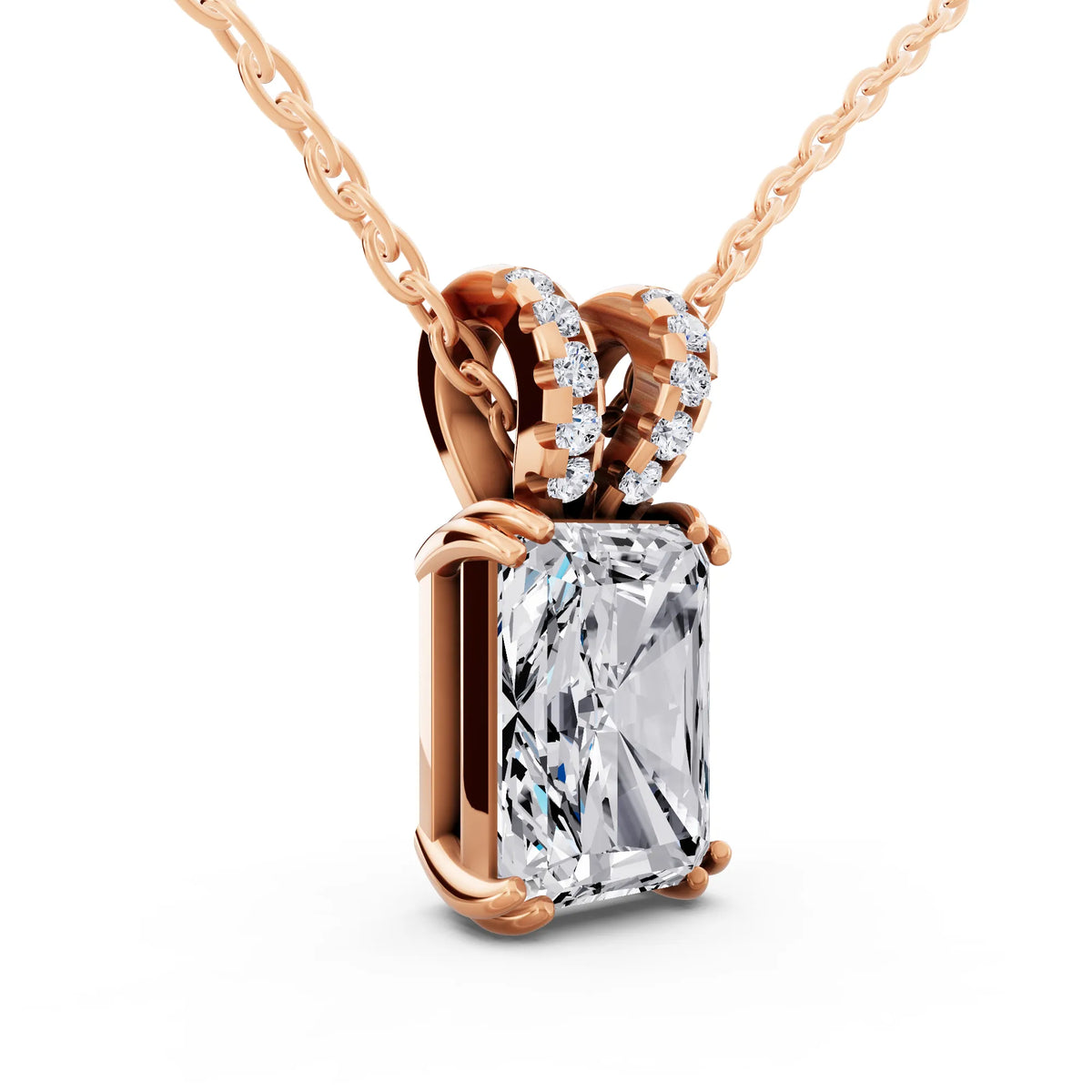 Rose Gold Radiant Lab Grown Diamond Split Bail Pendant, view 2