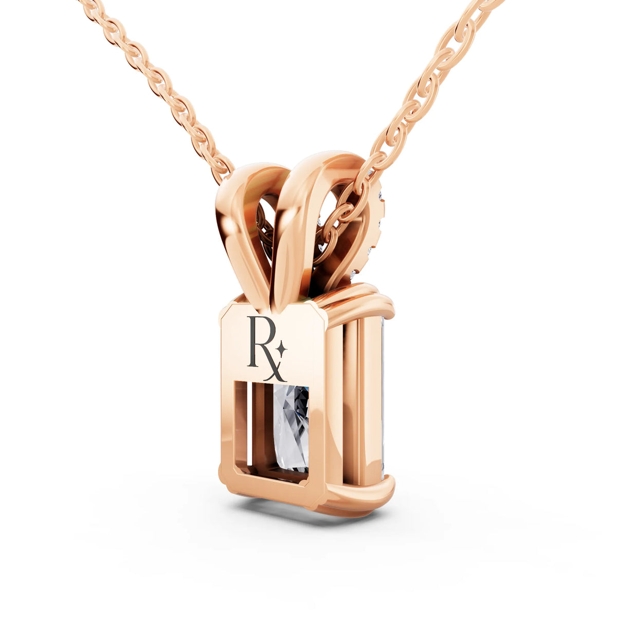 Rose Gold Radiant Lab Grown Diamond Split Bail Pendant, view 3