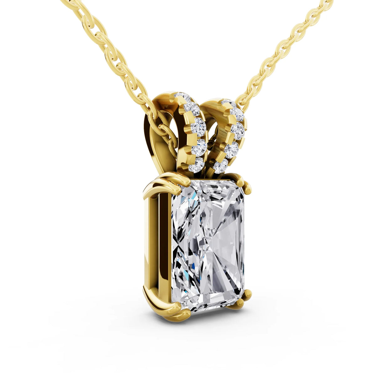 Yellow Gold Radiant Lab Grown Diamond Split Bail Pendant, view 2