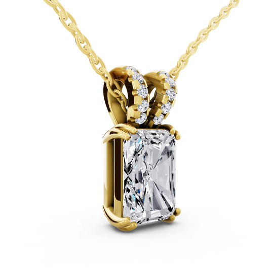 Yellow Gold Radiant Lab Grown Diamond Split Bail Pendant, view 2