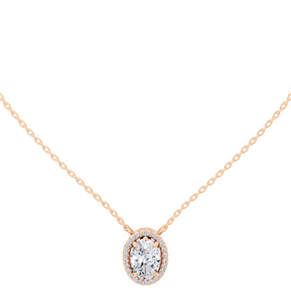 Rose Gold Oval Lab Grown Diamond Halo Pendant, view 4