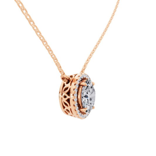 Rose Gold Oval Lab Grown Diamond Halo Pendant, view 2
