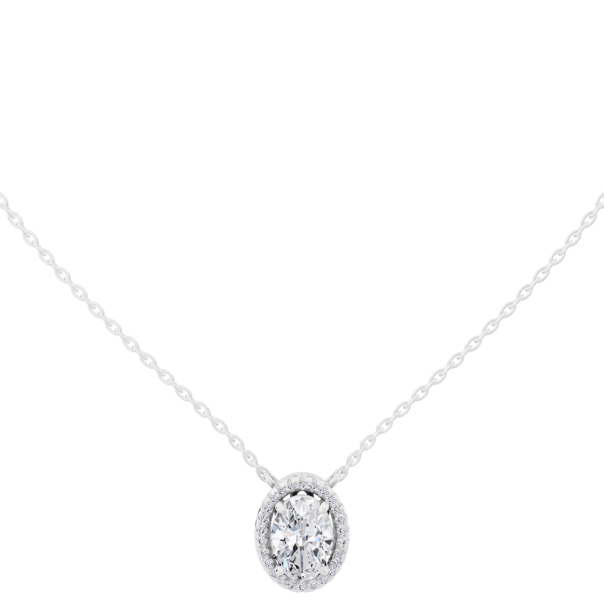 Oval Lab Grown Diamond Halo Pendant, view 4