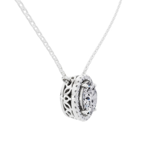 Oval Lab Grown Diamond Halo Pendant, view 2