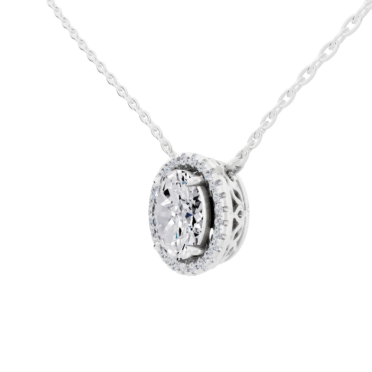 Oval Lab Grown Diamond Halo Pendant, view 3