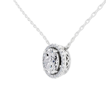 Oval Lab Grown Diamond Halo Pendant, view 3