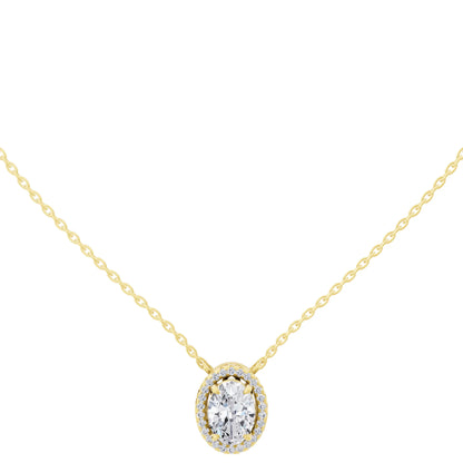 Yellow Gold Oval Lab Grown Diamond Halo Pendant, view 4