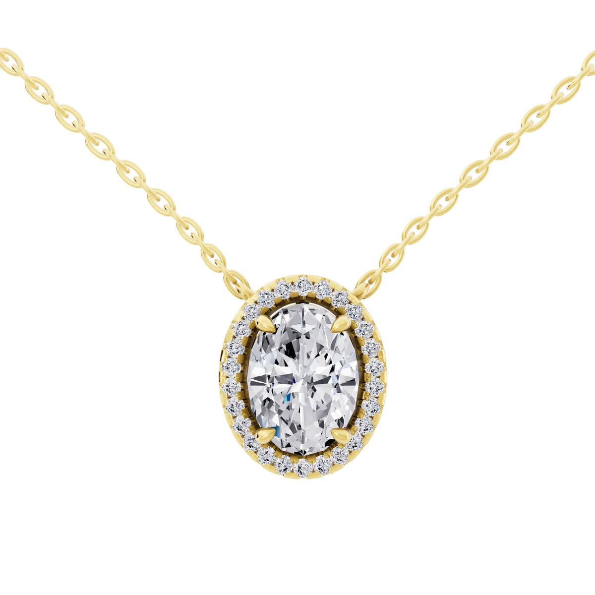 Yellow Gold Oval Lab Grown Diamond Halo Pendant