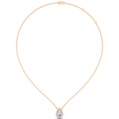 Rose Gold Pear Lab Grown Diamond Sparkling Halo Pendant, view 6