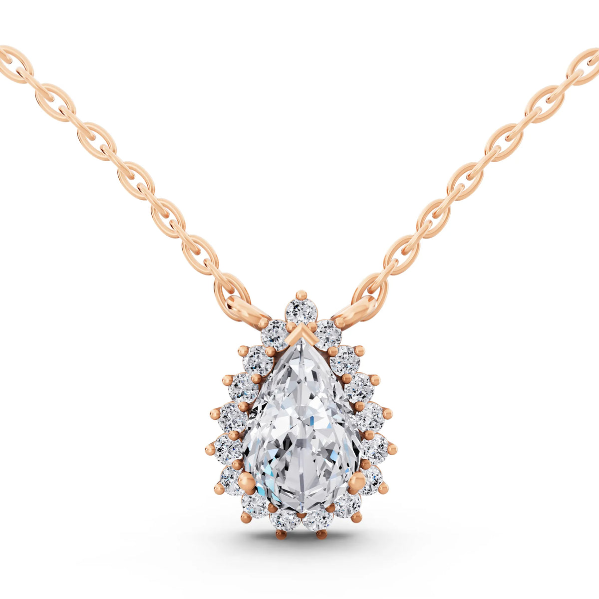 Rose Gold Pear Lab Grown Diamond Sparkling Halo Pendant