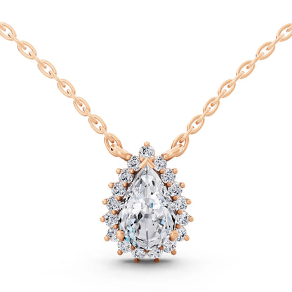 Rose Gold Pear Lab Grown Diamond Sparkling Halo Pendant