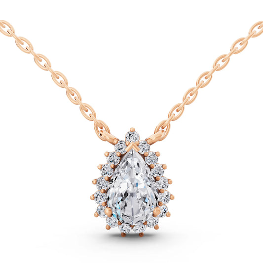 Rose Gold Pear Lab Grown Diamond Sparkling Halo Pendant