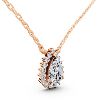 Rose Gold Pear Lab Grown Diamond Sparkling Halo Pendant, view 4