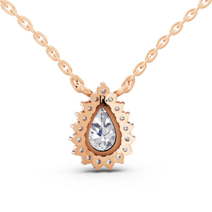Rose Gold Pear Lab Grown Diamond Sparkling Halo Pendant, view 5