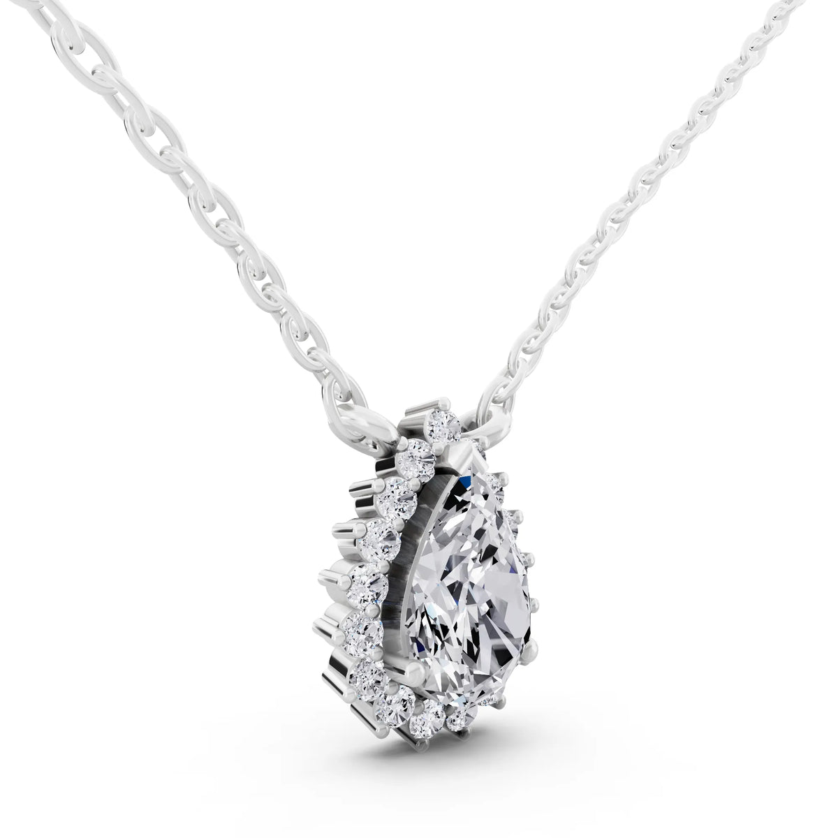 Pear Lab Grown Diamond Sparkling Halo Pendant, view 4