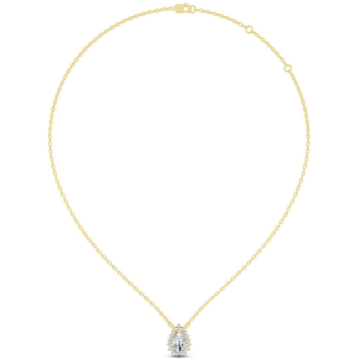 Yellow Gold Pear Lab Grown Diamond Sparkling Halo Pendant, view 6