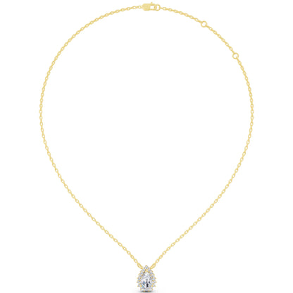 Yellow Gold Pear Lab Grown Diamond Sparkling Halo Pendant, view 6