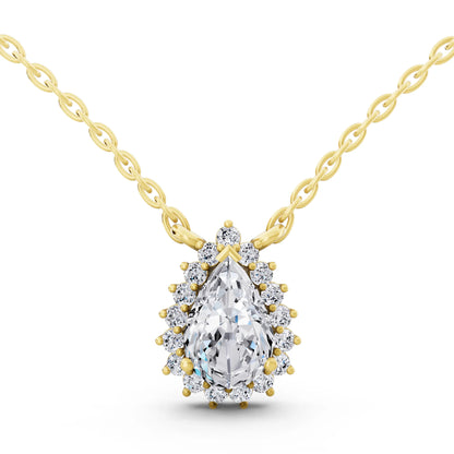 Yellow Gold Pear Lab Grown Diamond Sparkling Halo Pendant