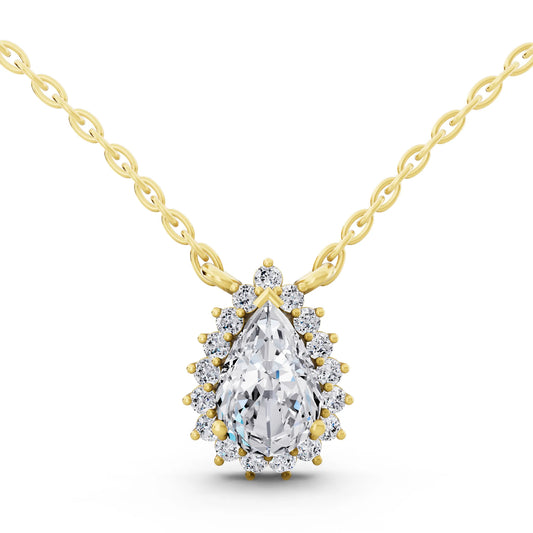 Yellow Gold Pear Lab Grown Diamond Sparkling Halo Pendant